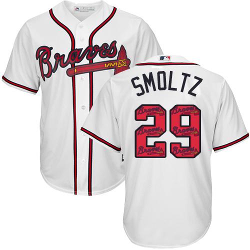 Braves #29 John Smoltz White Team Logo Fashion Stitched MLB Jersey